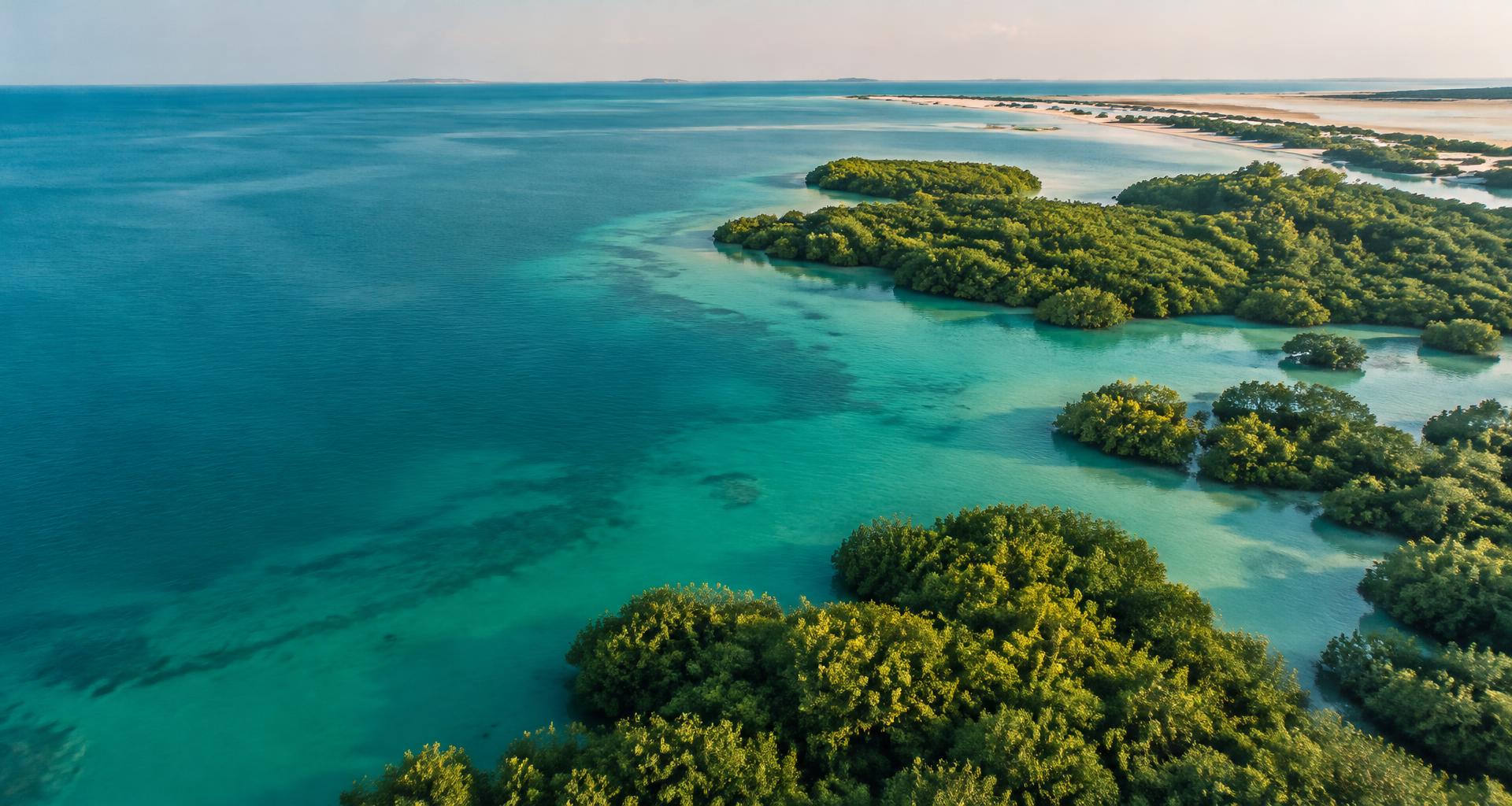 Mangrove islands and turquoise coastal waters in the UAE